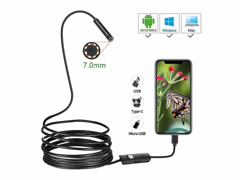 Mini Endoscoop Inspectie Camera 3-in-1 – 7,0 mm | 1,5 m Kabel | 1200p HD
