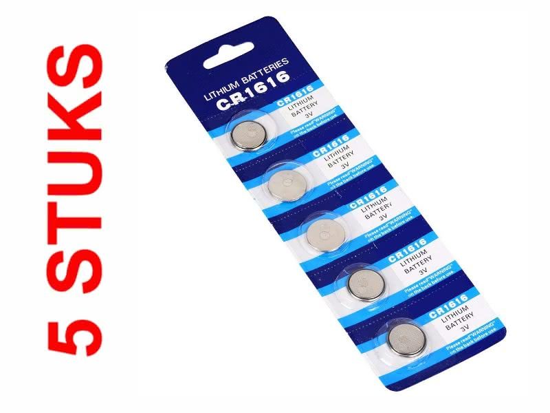 Knoopcelbatterij CR1616, 5 stuks voor auto afstandsbediening