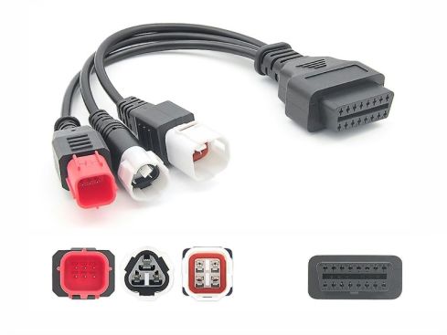 3 in 1 verloopkabel OBD 16 pins naar 3 pin, 4 pin en 6 pin (EURO5) voor Yamaha motoren